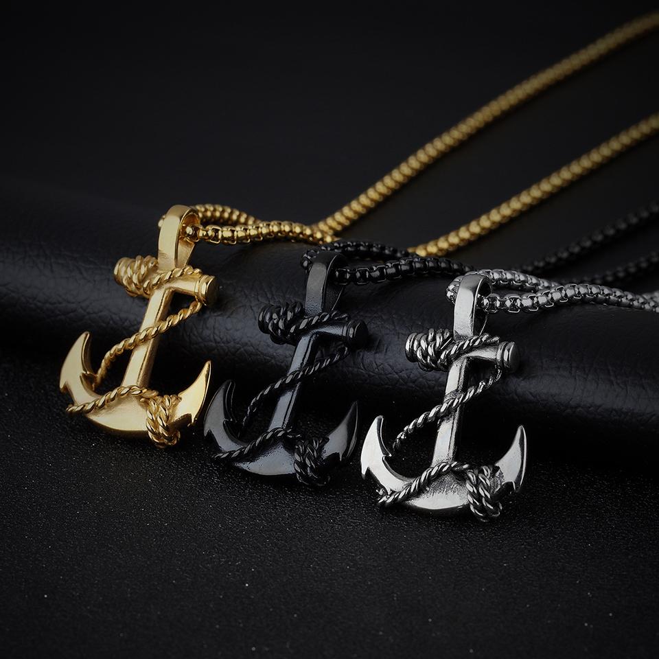 Stainless Steel Anchor and Rope Pendant Necklace-Necklaces-Innovato Design-Gold-22 inches-Innovato Design