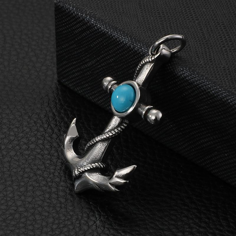 Silver Chain Necklace and Anchor Pendant with Stone Center Necklace-Necklaces-Innovato Design-Blue-Innovato Design