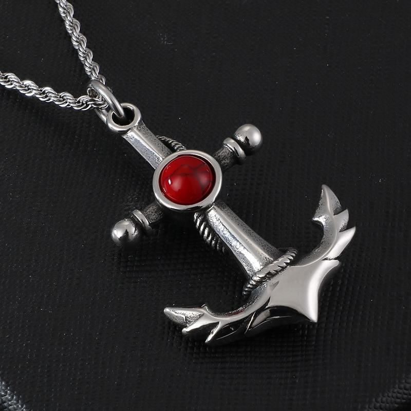 Silver Chain Necklace and Anchor Pendant with Stone Center Necklace-Necklaces-Innovato Design-Blue-Innovato Design