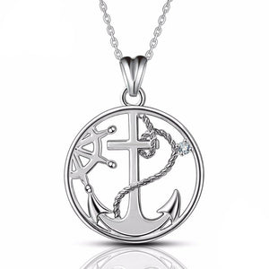 925 Sterling Silver Round Anchor and Rudder Pendant Necklace-Necklaces-Innovato Design-Innovato Design