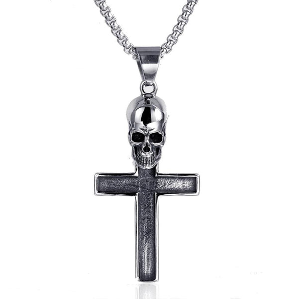 Stainless Steel Skull Cross Pendant with Enamel Inlay Necklace - InnovatoDesign