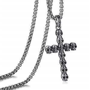 Dark Silver Cross of Skulls Pendant and Chain Necklace-Necklaces-Innovato Design-Innovato Design
