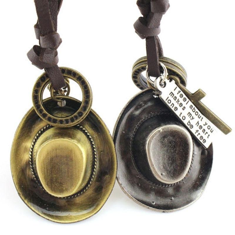 Cowboy Hat with Cross and Horseshoe Pendants Rope Necklace-Necklaces-Innovato Design-Bronze-Innovato Design