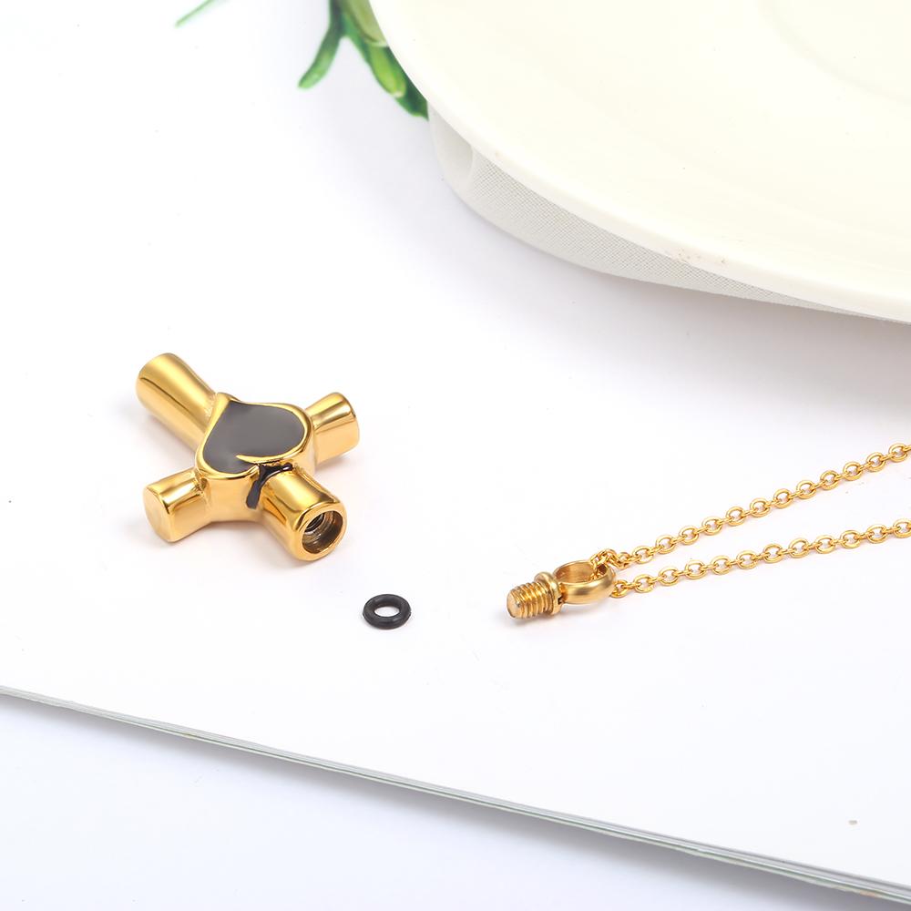 Urn Cross with Heart Inlay Pendant and Chain Necklace-Necklaces-Innovato Design-Black-Innovato Design