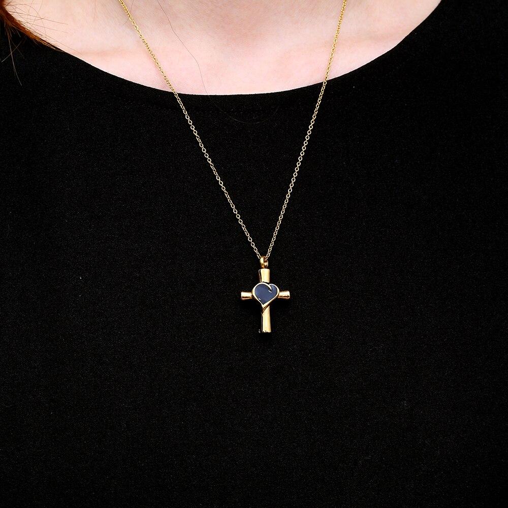 Urn Cross with Heart Inlay Pendant and Chain Necklace-Necklaces-Innovato Design-Black-Innovato Design