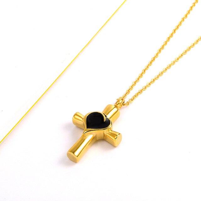 Urn Cross with Heart Inlay Pendant and Chain Necklace-Necklaces-Innovato Design-Gold-Innovato Design