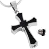 Steel Cross with Black Inlay Mini-Urn Pendant Necklace-Necklaces-Innovato Design-Innovato Design