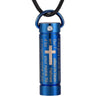 Blue Urn Pendant with Engraved Cross and Prayer Necklace - InnovatoDesign