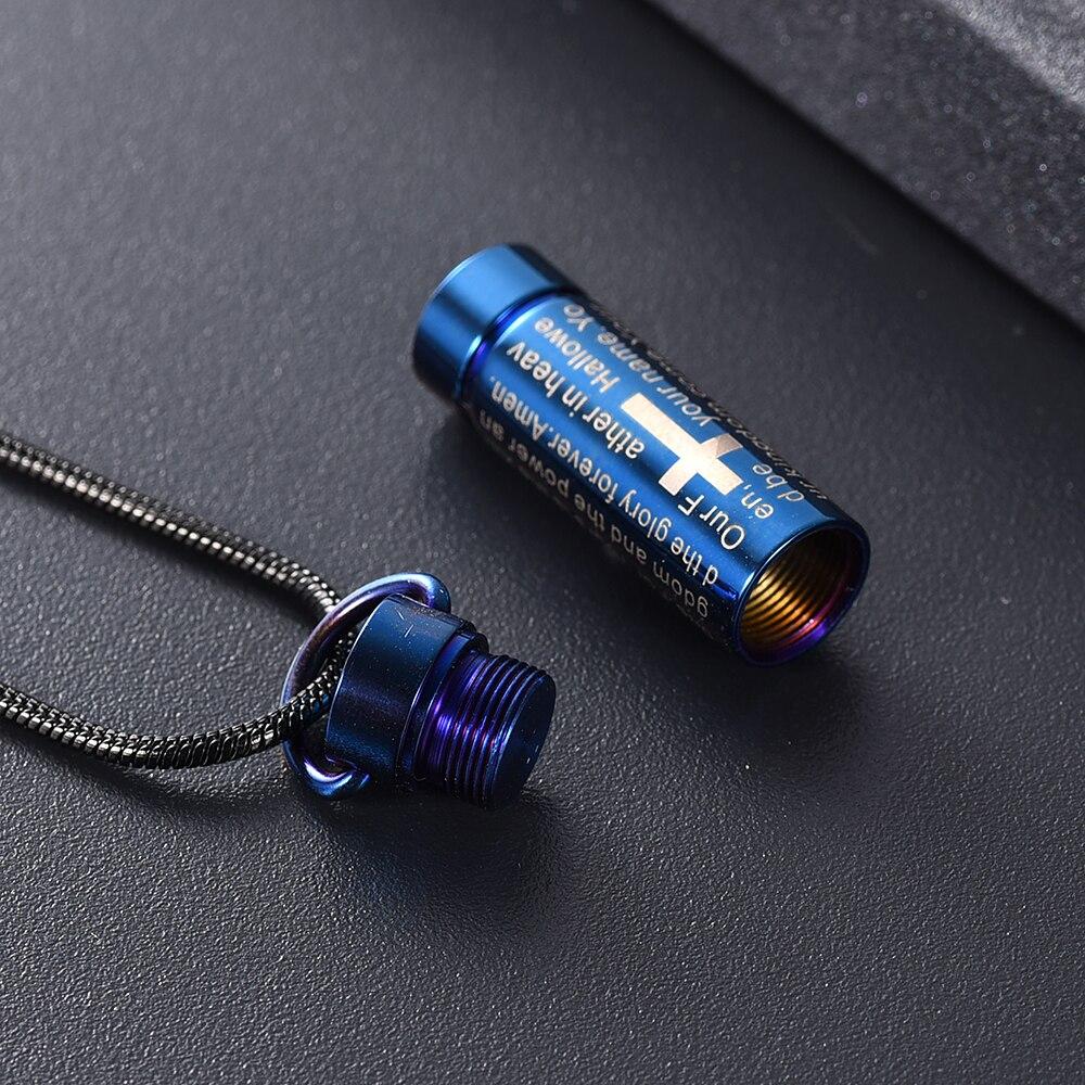 Blue Urn Pendant with Engraved Cross and Prayer Necklace-Necklaces-Innovato Design-Innovato Design