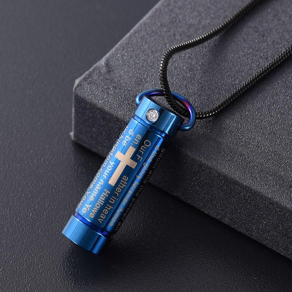 Blue Urn Pendant with Engraved Cross and Prayer Necklace-Necklaces-Innovato Design-Innovato Design