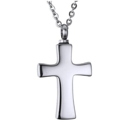 Polished Metallic Cross Mini-Urn Pendant with Chain Necklace - InnovatoDesign