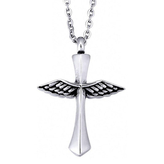 Silver Winged Cross Urn Pendant Necklace-Necklaces-Innovato Design-Innovato Design