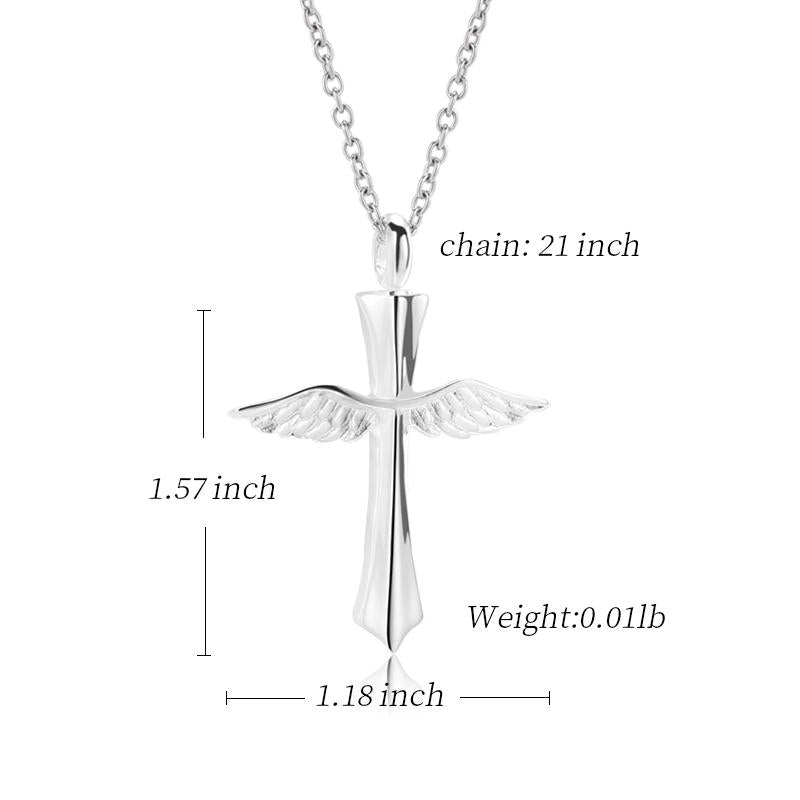 Silver Winged Cross Urn Pendant Necklace-Necklaces-Innovato Design-Innovato Design