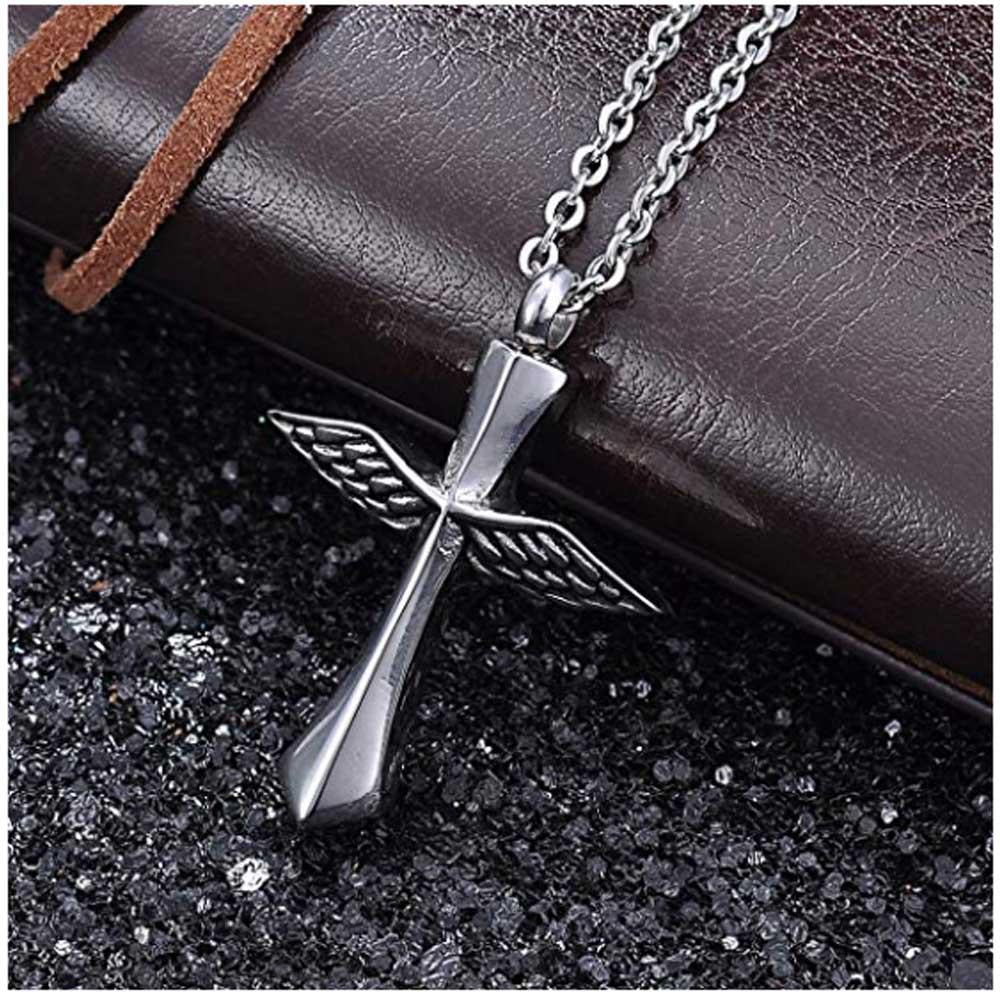 Silver Winged Cross Urn Pendant Necklace-Necklaces-Innovato Design-Innovato Design