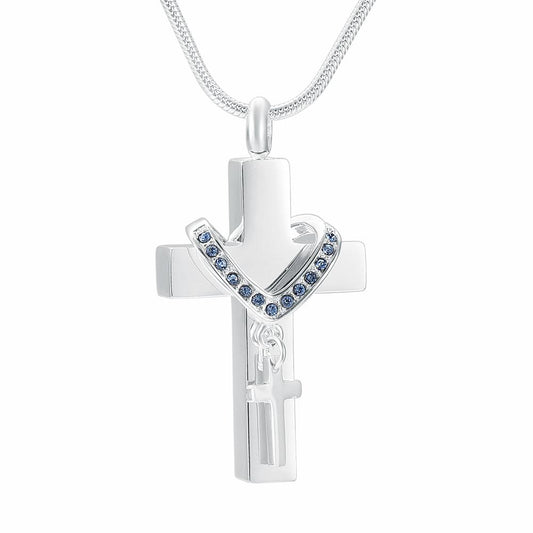 Silver Cross Pendant with Mini Cross Crystal Charm Memorial Pendant Necklace-Necklaces-Innovato Design-Silver & Purple-Innovato Design