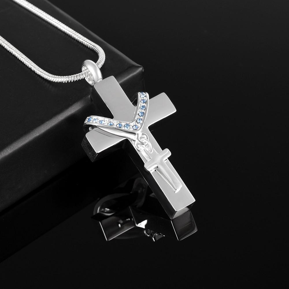 Silver Cross Pendant with Mini Cross Crystal Charm Memorial Pendant Necklace-Necklaces-Innovato Design-Silver & Purple-Innovato Design