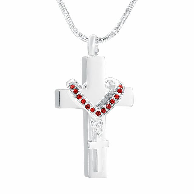Silver Cross Pendant with Mini Cross Crystal Charm Memorial Pendant Necklace-Necklaces-Innovato Design-Silver & Red-Innovato Design