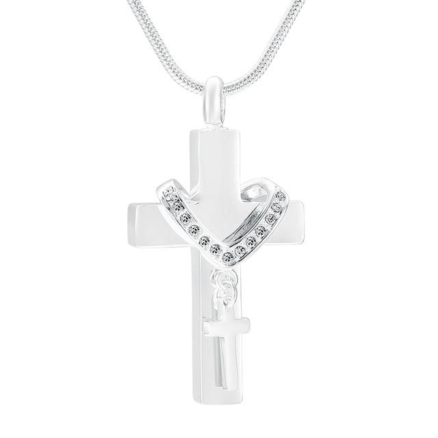 Silver Cross Pendant with Mini Cross Crystal Charm Memorial Pendant Necklace-Necklaces-Innovato Design-Light-Innovato Design
