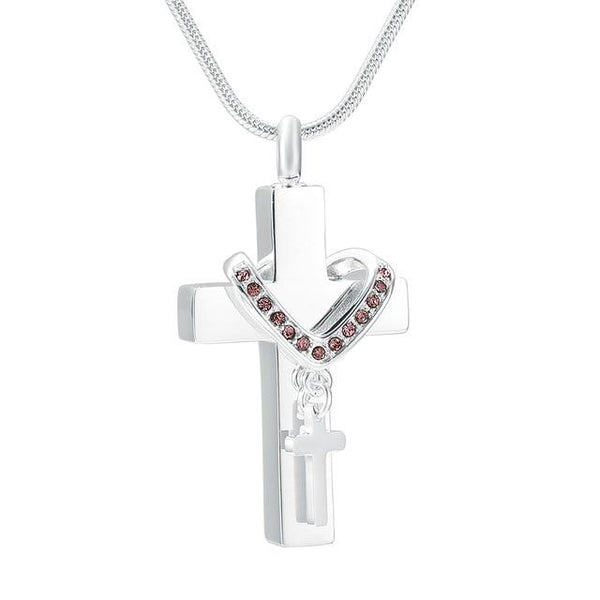 Silver Cross Pendant with Mini Cross Crystal Charm Memorial Pendant Ne ...