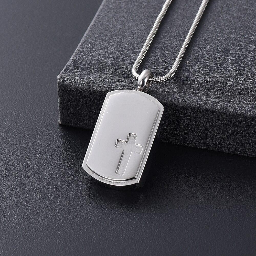 Dog Tag Urn with Engraved Cross Pendant Necklace-Necklaces-Innovato Design-Silver-Innovato Design