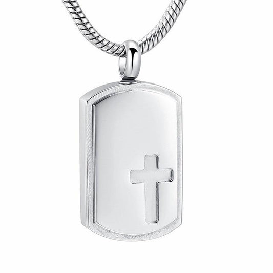 Dog Tag Urn with Engraved Cross Pendant Necklace-Necklaces-Innovato Design-Silver-Innovato Design