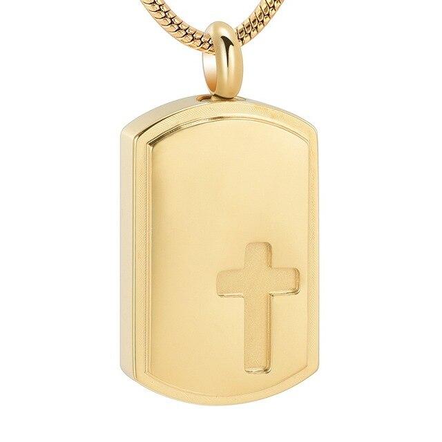 Dog Tag Urn with Engraved Cross Pendant Necklace-Necklaces-Innovato Design-Gold-Innovato Design