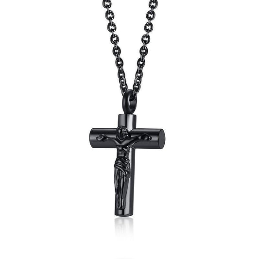 Black Jesus Christ Urn Pendant with Round Chain Necklace-Necklaces-Innovato Design-Innovato Design