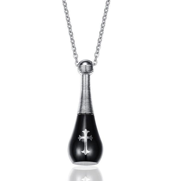Baseball Bat-shaped Urn Pendant with Chain Link Necklace-Necklaces-Innovato Design-Black-24