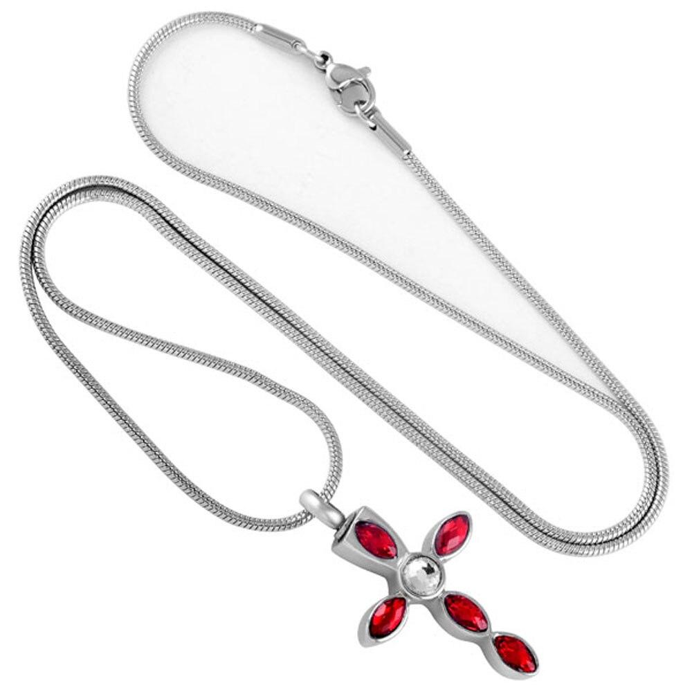 Silver Crystal Cross Memorial Urn Pendant with Necklace-Necklaces-Innovato Design-Purple-Innovato Design