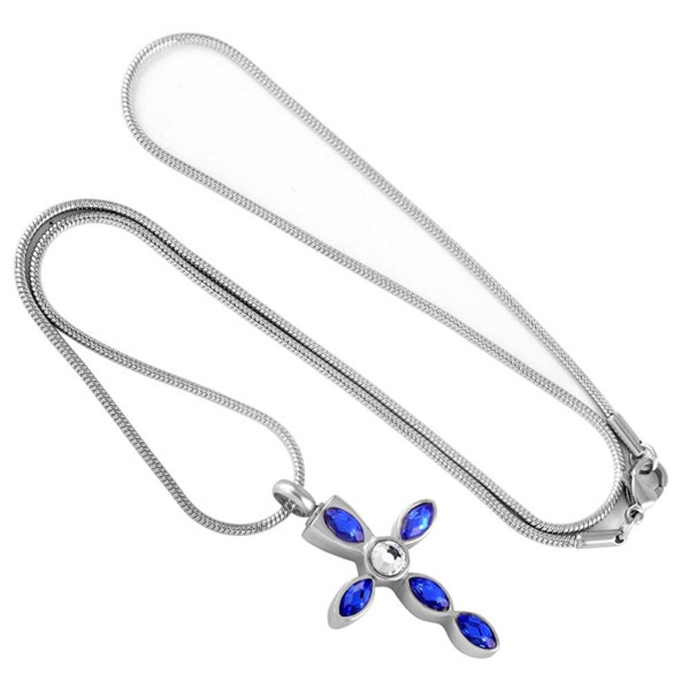 Silver Crystal Cross Memorial Urn Pendant with Necklace-Necklaces-Innovato Design-Purple-Innovato Design