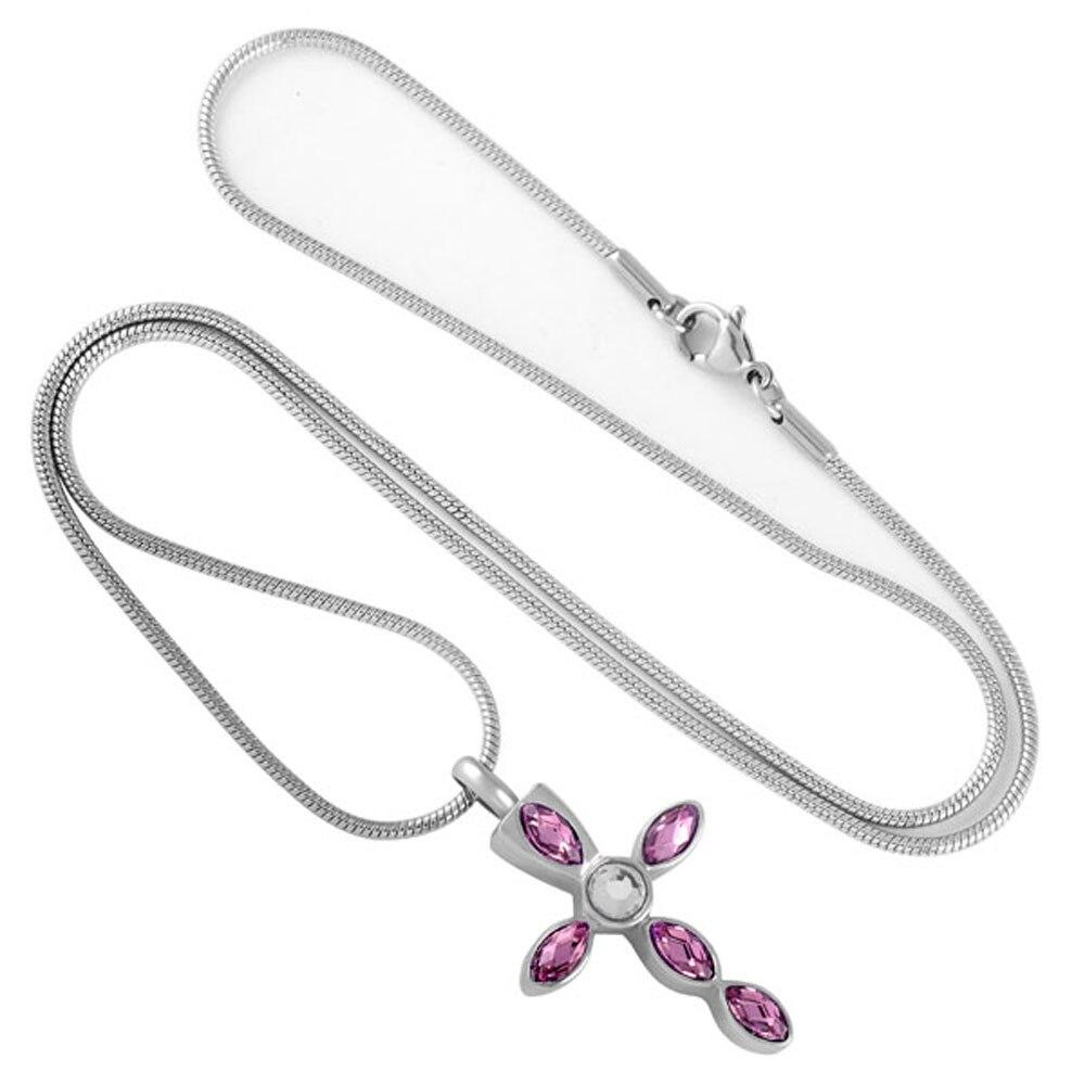Silver Crystal Cross Memorial Urn Pendant with Necklace-Necklaces-Innovato Design-Purple-Innovato Design