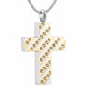 Two-tone Gold and Silver Cross Pendant Memorial Necklace with Cubic Zirconia - InnovatoDesign