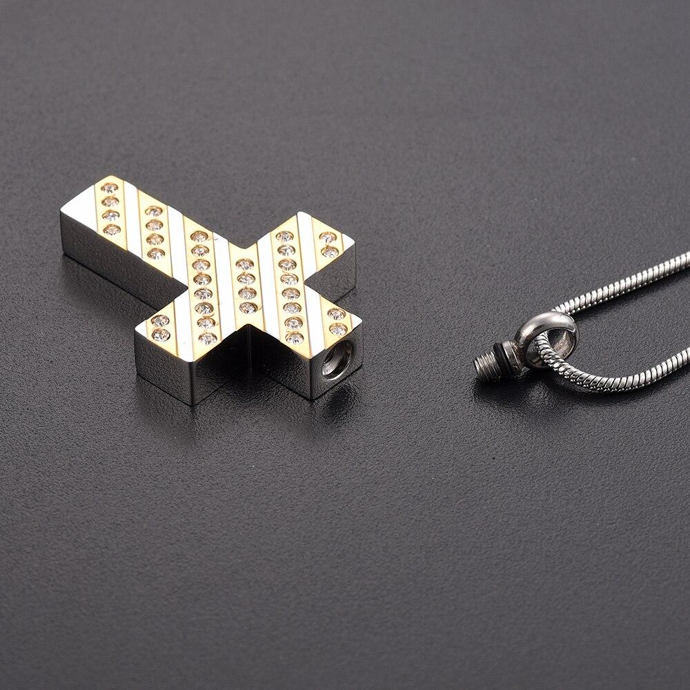 Two-tone Gold and Silver Cross Pendant Memorial Necklace with Cubic Zirconia-Necklaces-Innovato Design-Innovato Design