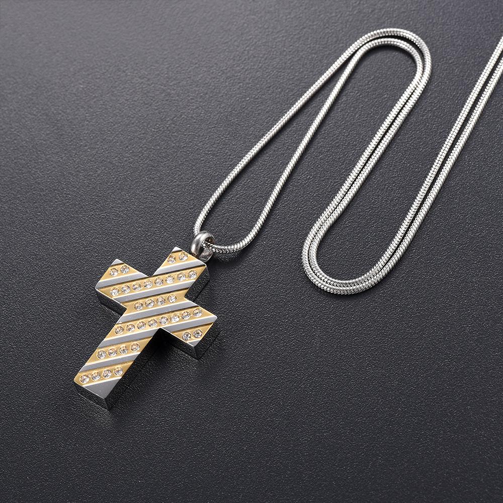 Two-tone Gold and Silver Cross Pendant Memorial Necklace with Cubic Zirconia-Necklaces-Innovato Design-Innovato Design