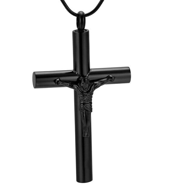 Metallic Jesus Christ Crucifixion Memorial Mini-Urn Pendant Necklace-Necklaces-Innovato Design-Black-Innovato Design