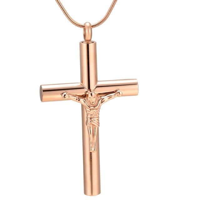 Metallic Jesus Christ Crucifixion Memorial Mini-Urn Pendant Necklace-Necklaces-Innovato Design-Rose Gold-Innovato Design