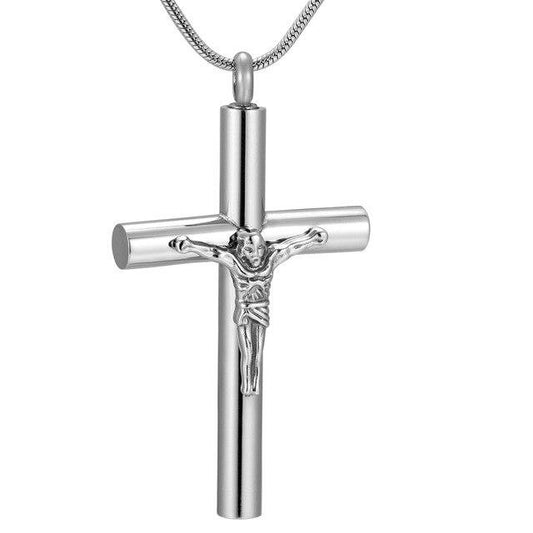 Metallic Jesus Christ Crucifixion Memorial Mini-Urn Pendant Necklace-Necklaces-Innovato Design-Silver-Innovato Design