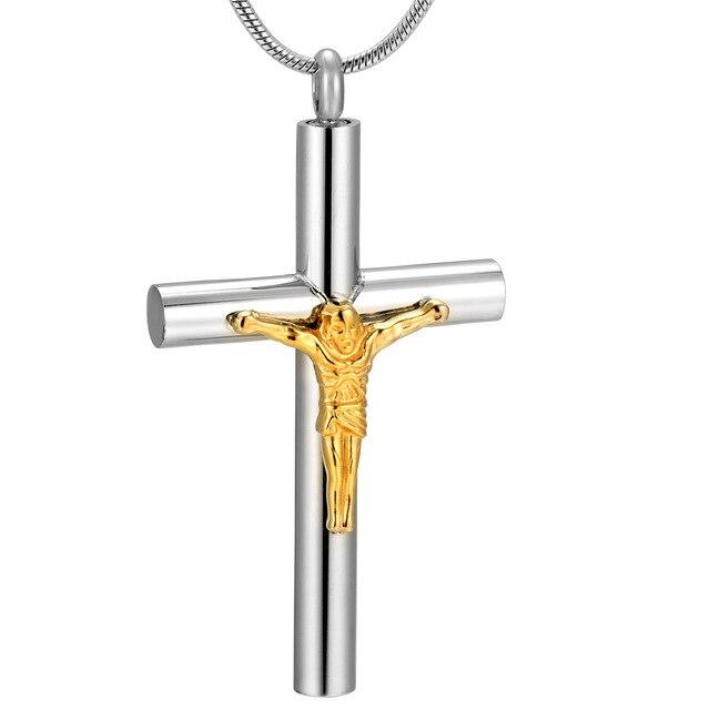Metallic Jesus Christ Crucifixion Memorial Mini-Urn Pendant Necklace-Necklaces-Innovato Design-Silver & Gold-Innovato Design