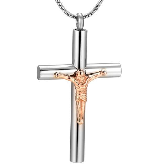 Metallic Jesus Christ Crucifixion Memorial Mini-Urn Pendant Necklace-Necklaces-Innovato Design-Silver & Rose Gold-Innovato Design
