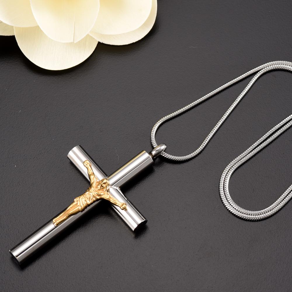 Metallic Jesus Christ Crucifixion Memorial Mini-Urn Pendant Necklace-Necklaces-Innovato Design-Silver-Innovato Design