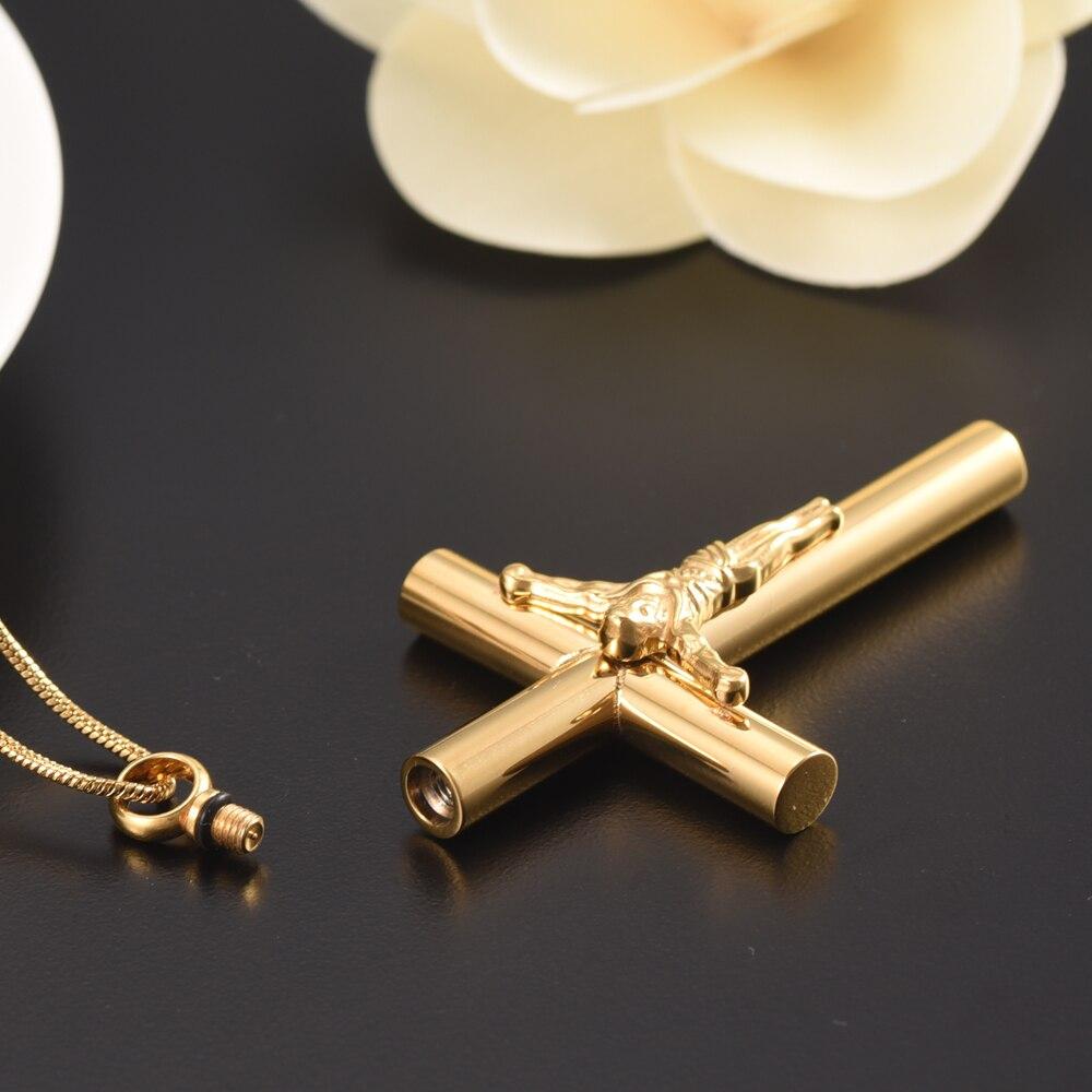 Metallic Jesus Christ Crucifixion Memorial Mini-Urn Pendant Necklace-Necklaces-Innovato Design-Silver-Innovato Design