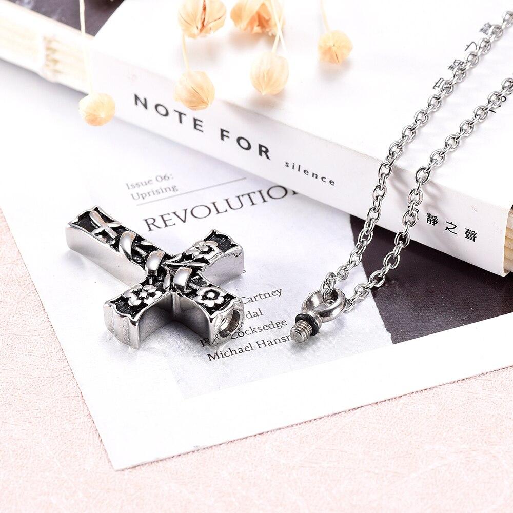 Silver Floral Engraving on Cross Memorial Pendant Necklace-Necklaces-Innovato Design-Innovato Design