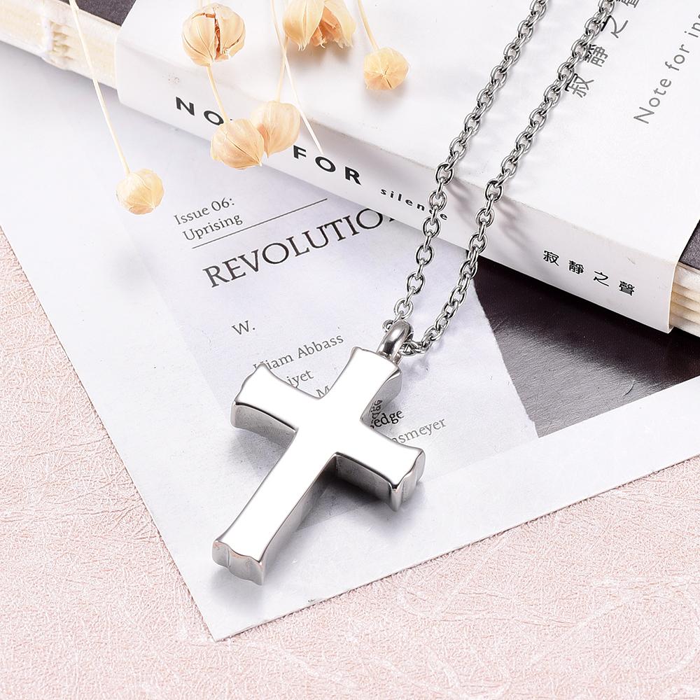 Silver Floral Engraving on Cross Memorial Pendant Necklace-Necklaces-Innovato Design-Innovato Design