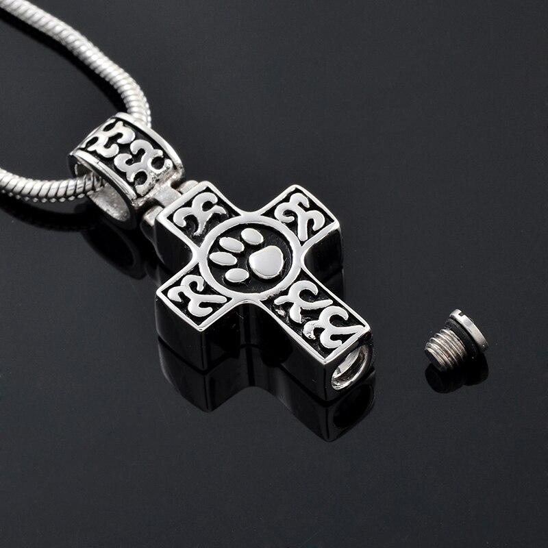 Stainless Steel Silver Paw Print Cross Memorial Pendant Necklace-Necklaces-Innovato Design-Silver-Innovato Design