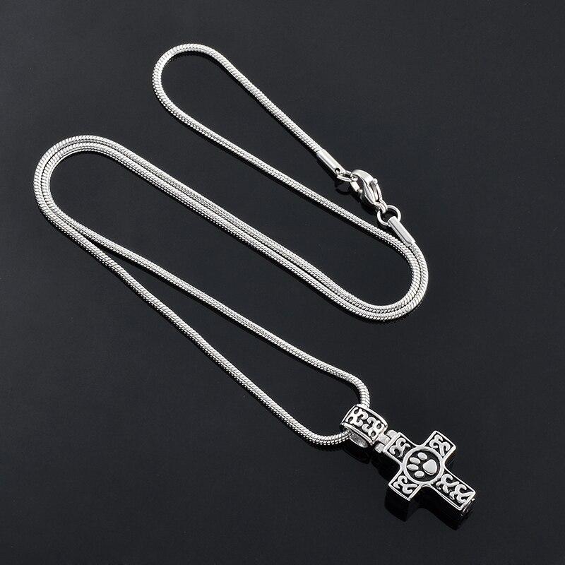 Stainless Steel Silver Paw Print Cross Memorial Pendant Necklace-Necklaces-Innovato Design-Silver-Innovato Design