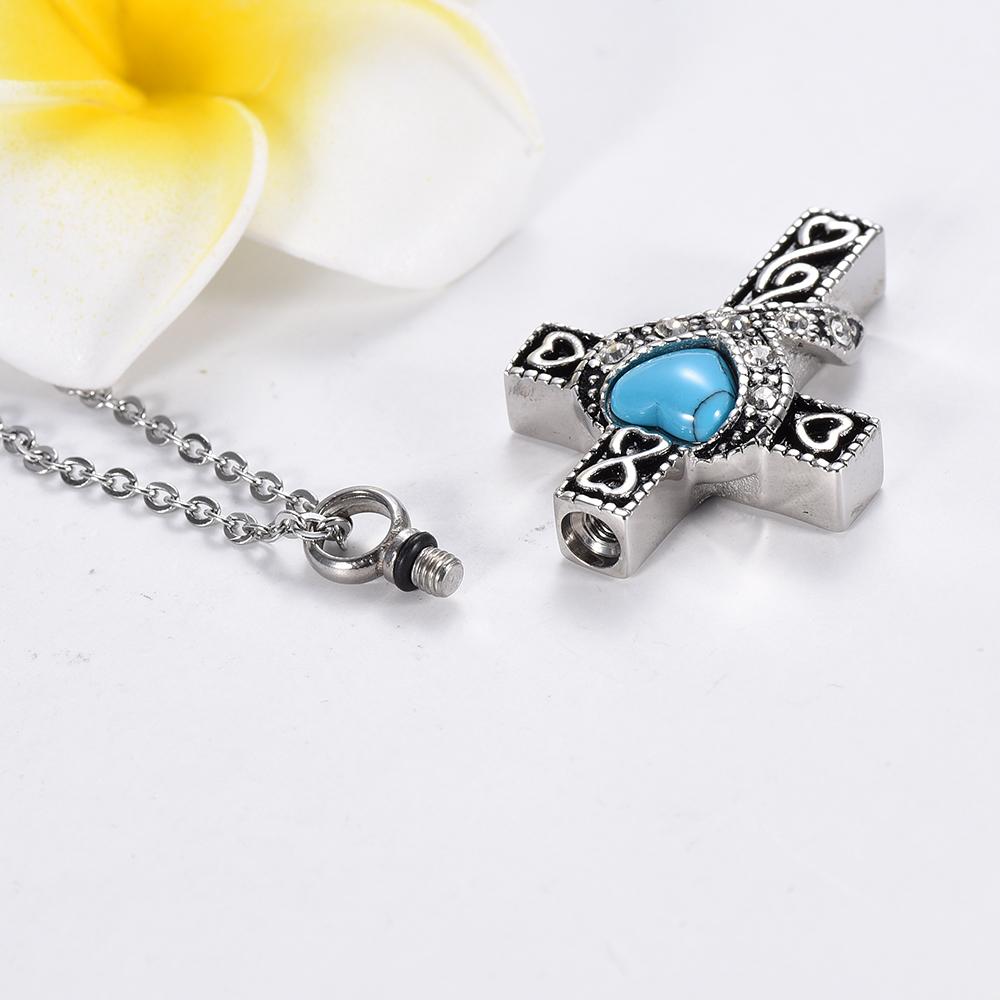 Silver Blue Heart Crystal Cross Pendant with Chain Necklace-Necklaces-Innovato Design-Innovato Design