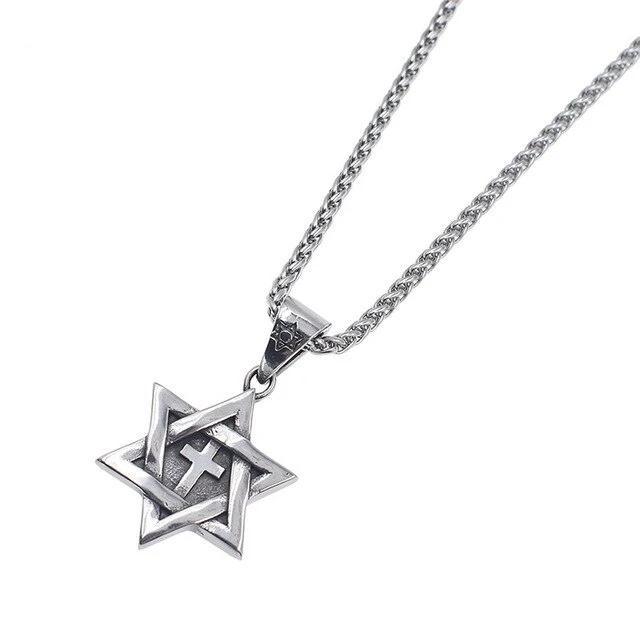 Messianic Star of David with Cross Pendant Necklace-Necklaces-Innovato Design-Gold-Innovato Design