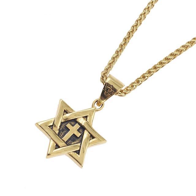 Messianic Star of David with Cross Pendant Necklace-Necklaces-Innovato Design-Gold-Innovato Design