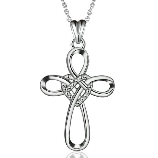 925 Sterling Silver Knot Heart and Cross Pendant with Dotted Accent Necklace-Necklaces-Innovato Design-18-Innovato Design