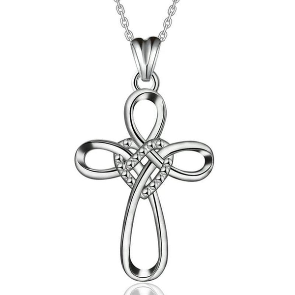 925 Sterling Silver Knot Heart and Cross Pendant with Dotted Accent Necklace - InnovatoDesign